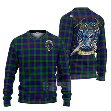 Tartan Vibes Clothing MacKinlay (McKinlay) Tartan Knitted Sweater with Family Crest Celtic Skull Style