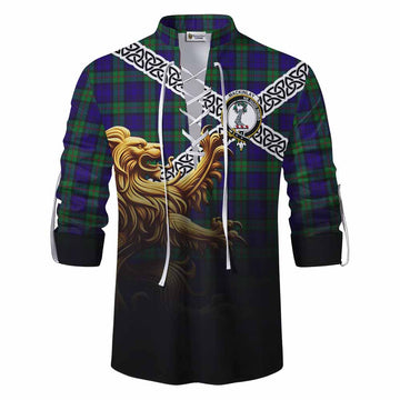 Tartan Vibes Clothing MacKinlay (McKinlay) Crest Tartan Ghillie Kilt Shirt with Golden Lion Emblem Celtic Style