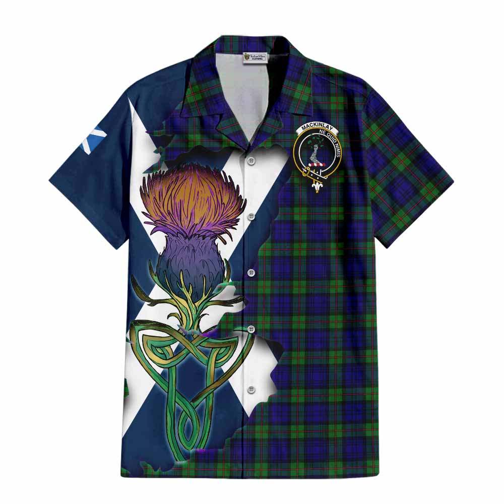 Tartan Vibes Clothing MacKinlay (McKinlay) Tartan Family Crest Short Sleeve Button Shirt Scottish Thistle Celtic Inspired