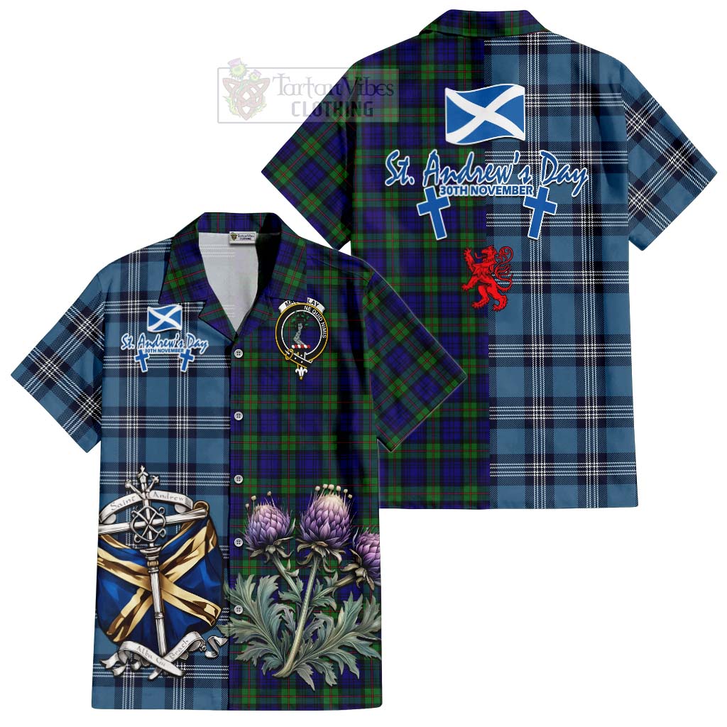 Tartan Vibes Clothing MacKinlay (McKinlay) Tartan Short Sleeve Button Shirt Happy St. Andrew's Day Half Tartan Style