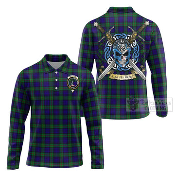Tartan Vibes Clothing MacKinlay (McKinlay) Tartan Long Sleeve Polo Shirt with Family Crest Celtic Skull Style