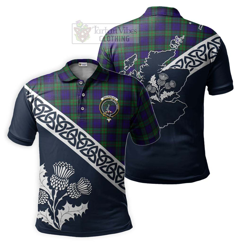MacKinlay (McKinlay) Tartan Polo Shirt Featuring Thistle and Scotland Map