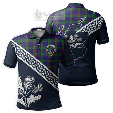 MacKinlay (McKinlay) Tartan Polo Shirt Featuring Thistle and Scotland Map