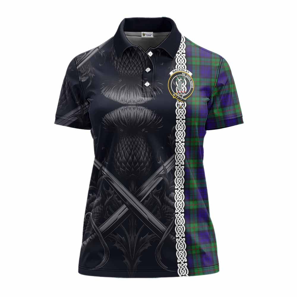 Tartan Vibes Clothing MacKinlay (McKinlay) Tartan Women's Polo Shirt with Family Crest Cross Sword Thistle Celtic Vibes