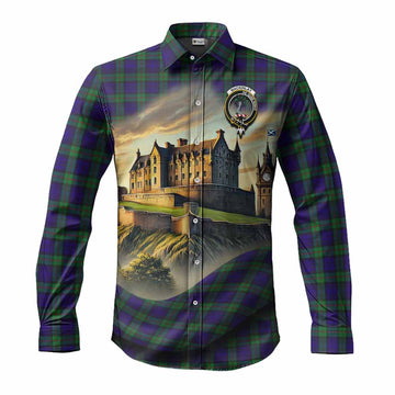 Tartan Vibes Clothing MacKinlay (McKinlay) Tartan Family Crest Long Sleeve Button Shirt with Scottish Ancient Castle Style