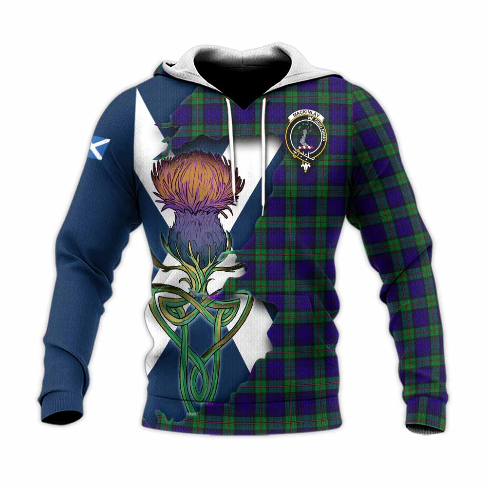 Tartan Vibes Clothing MacKinlay (McKinlay) Tartan Family Crest Knitted Hoodie Scottish Thistle Celtic Inspired