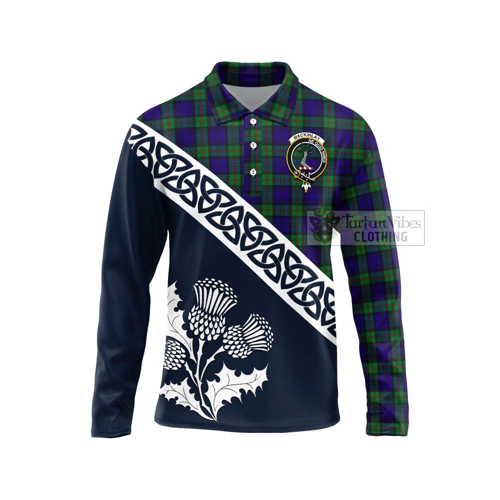 Tartan Vibes Clothing MacKinlay (McKinlay) Tartan Long Sleeve Polo Shirt Featuring Thistle and Scotland Map