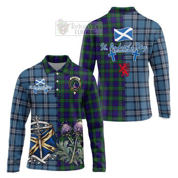 Tartan Vibes Clothing MacKinlay (McKinlay) Tartan Long Sleeve Polo Shirt Happy St. Andrew's Day Half Tartan Style