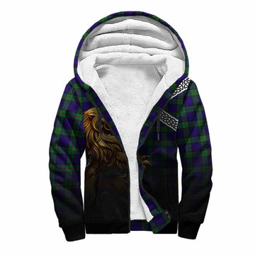 Tartan Vibes Clothing MacKinlay (McKinlay) Crest Tartan Sherpa Hoodie with Golden Lion Emblem Celtic Style