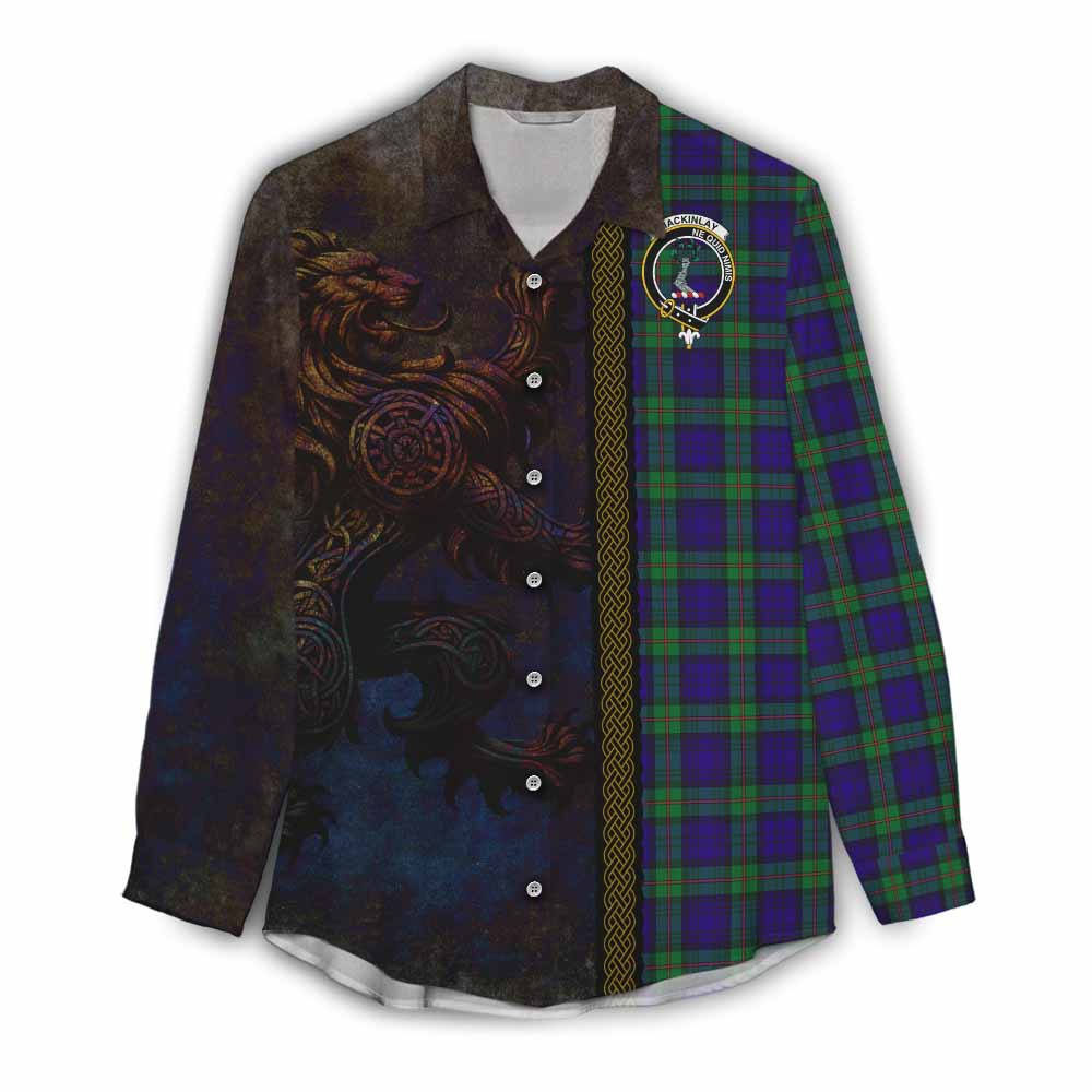 Tartan Vibes Clothing MacKinlay (McKinlay) Tartan Family Crest Women's Casual Shirt Alba Gu Brath Be Brave Lion Ancient Style