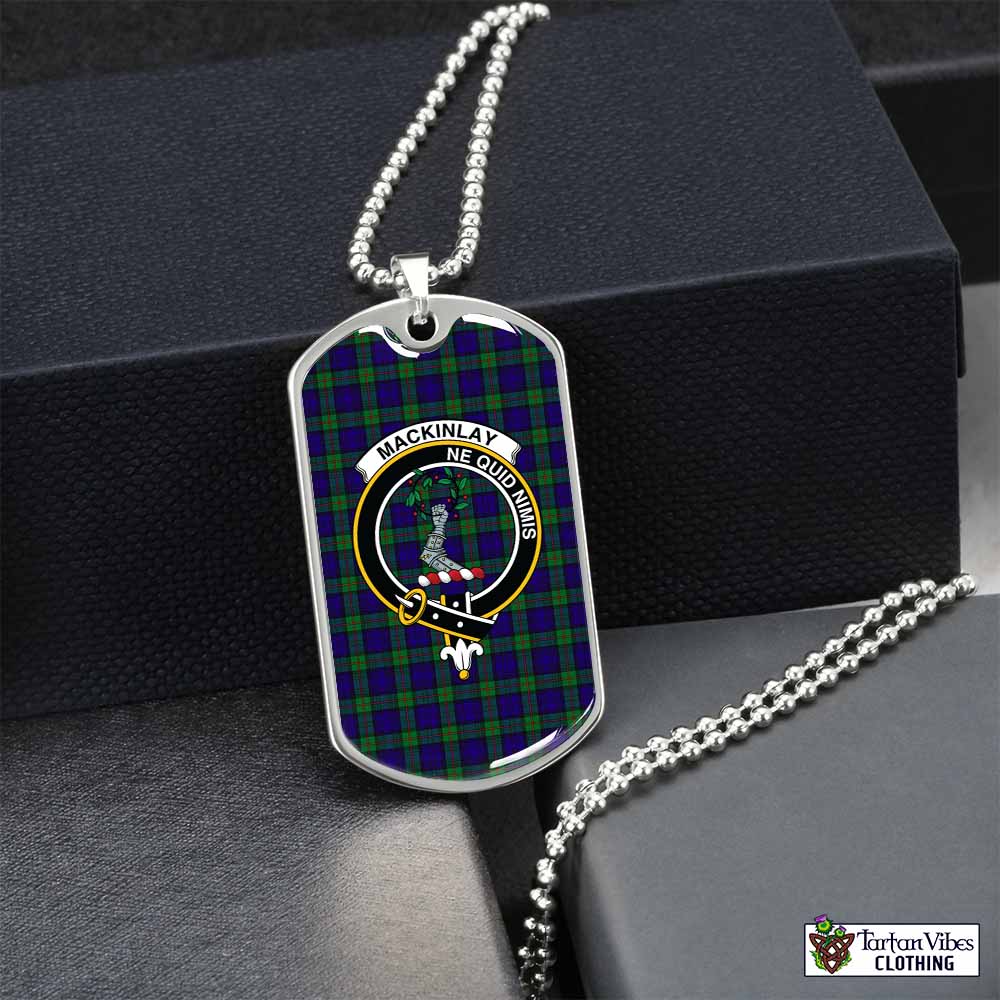 Tartan Vibes Clothing MacKinlay (McKinlay) Tartan Dog Tag Necklace with Family Crest