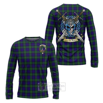 Tartan Vibes Clothing MacKinlay (McKinlay) Tartan Long Sleeve T-Shirt with Family Crest Celtic Skull Style
