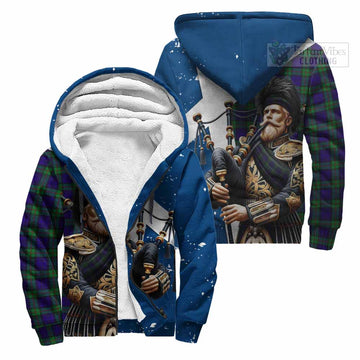 Tartan Vibes Clothing MacKinlay (McKinlay) Tartan Sherpa Hoodie with Family Crest Scottish Bagpiper Vibes