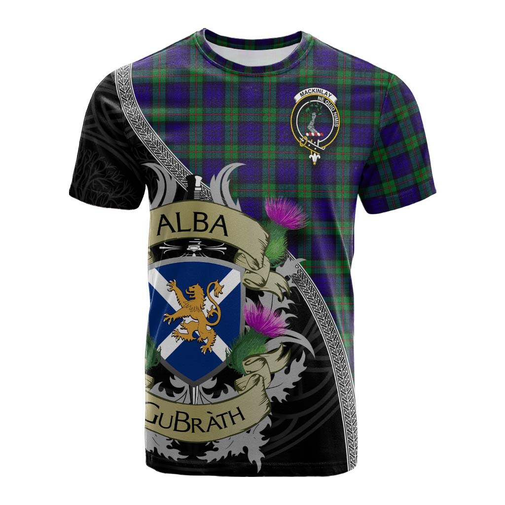 Tartan Vibes Clothing MacKinlay (McKinlay) Tartan Family Crest Cotton T-shirt Lion Rampant Royal Thistle Shield Celtic Inspired
