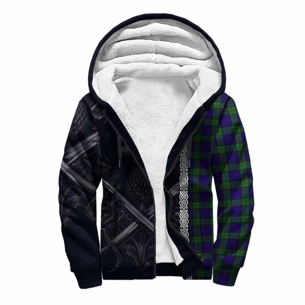 Tartan Vibes Clothing MacKinlay (McKinlay) Tartan Sherpa Hoodie with Family Crest Cross Sword Thistle Celtic Vibes