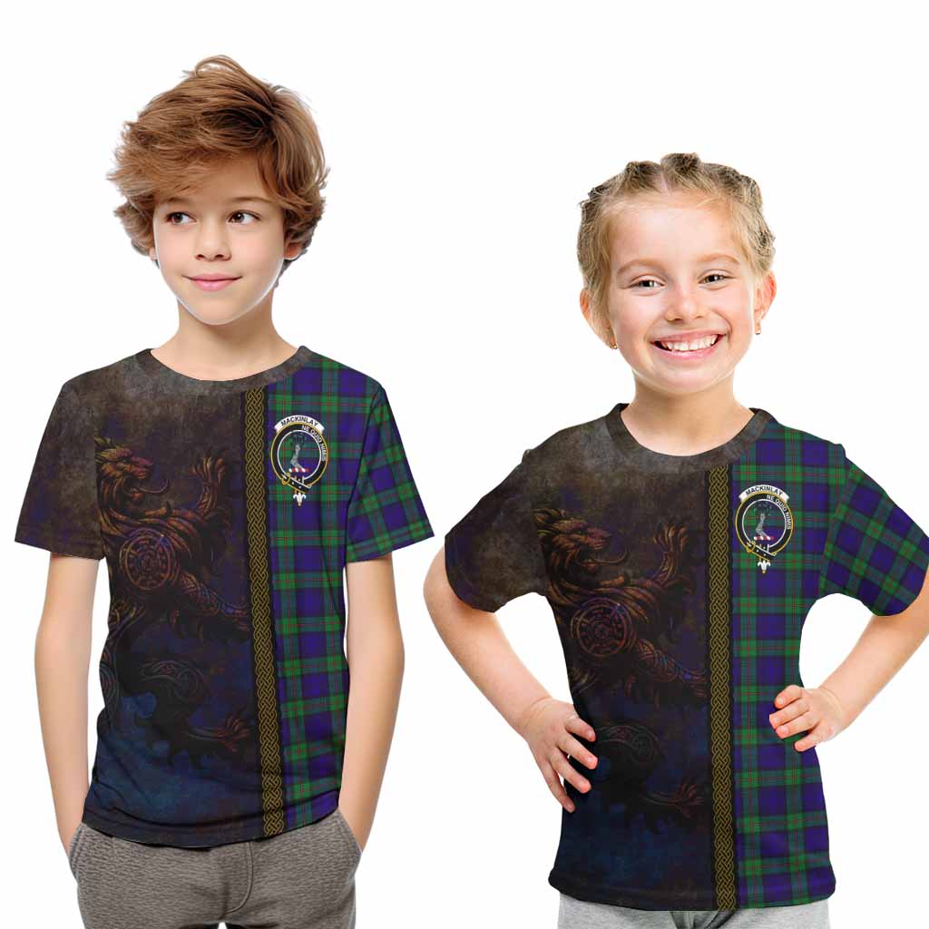 Tartan Vibes Clothing MacKinlay (McKinlay) Tartan Family Crest Kid T-Shirt Alba Gu Brath Be Brave Lion Ancient Style