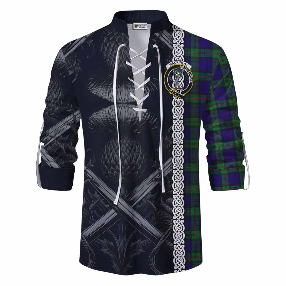Tartan Vibes Clothing MacKinlay (McKinlay) Tartan Ghillie Kilt Shirt with Family Crest Cross Sword Thistle Celtic Vibes