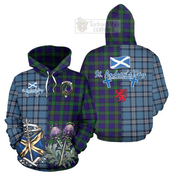 Tartan Vibes Clothing MacKinlay (McKinlay) Tartan Hoodie Happy St. Andrew's Day Half Tartan Style