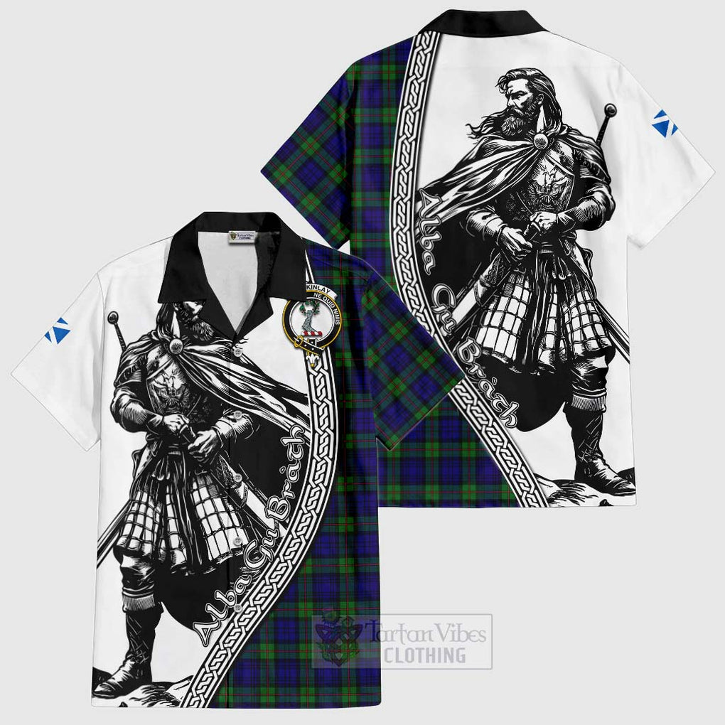 Tartan Vibes Clothing MacKinlay (McKinlay) Tartan Clan Crest Short Sleeve Button Shirt with Highlander Warrior Celtic Style