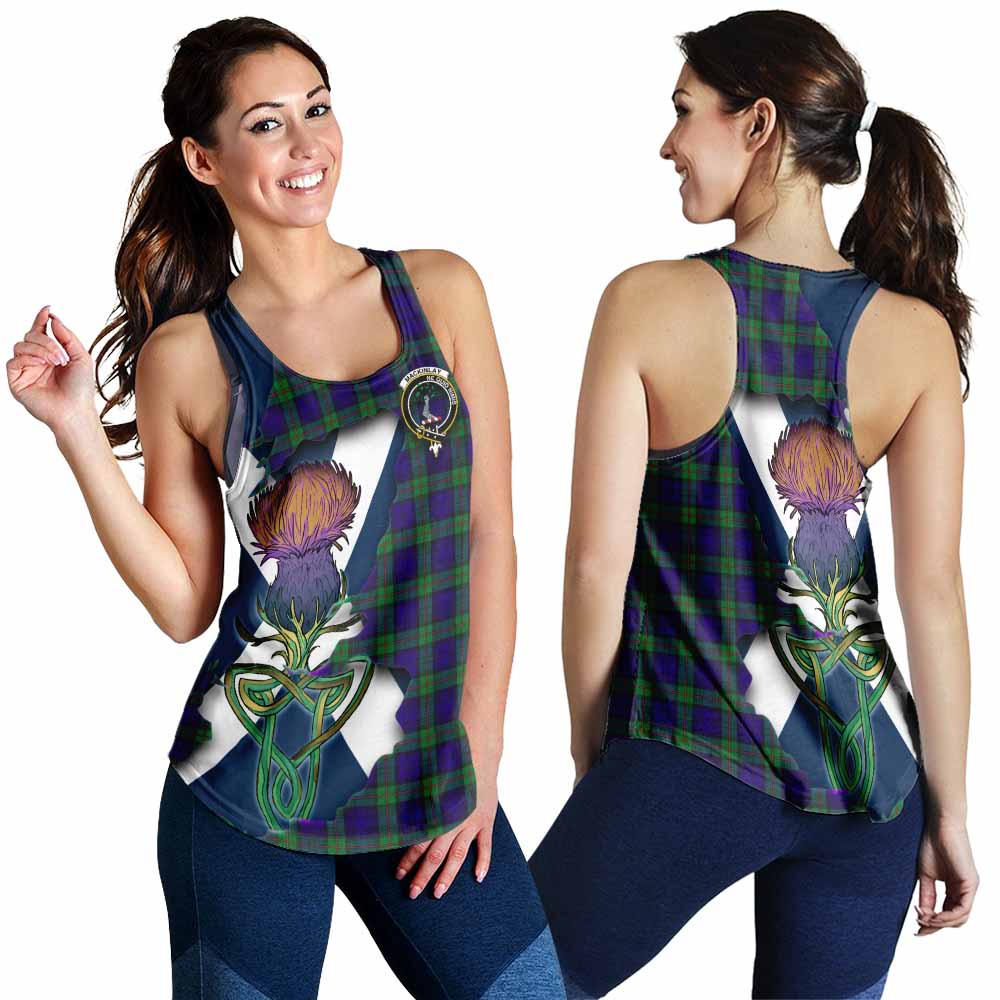 Tartan Vibes Clothing MacKinlay (McKinlay) Tartan Family Crest Women's Racerback Tanks Scottish Thistle Celtic Inspired