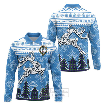 Tartan Vibes Clothing MacKinlay (McKinlay) Clan Christmas Long Sleeve Polo Shirt Celtic Reindeer Style
