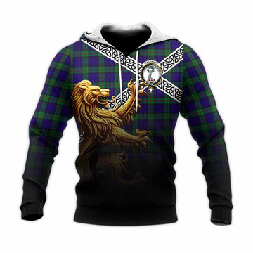 Tartan Vibes Clothing MacKinlay (McKinlay) Crest Tartan Knitted Hoodie with Golden Lion Emblem Celtic Style