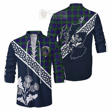 Tartan Vibes Clothing MacKinlay (McKinlay) Tartan Ghillie Kilt Shirt Featuring Thistle and Scotland Map