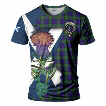 Tartan Vibes Clothing MacKinlay (McKinlay) Tartan Family Crest T-Shirt Scottish Thistle Celtic Inspired