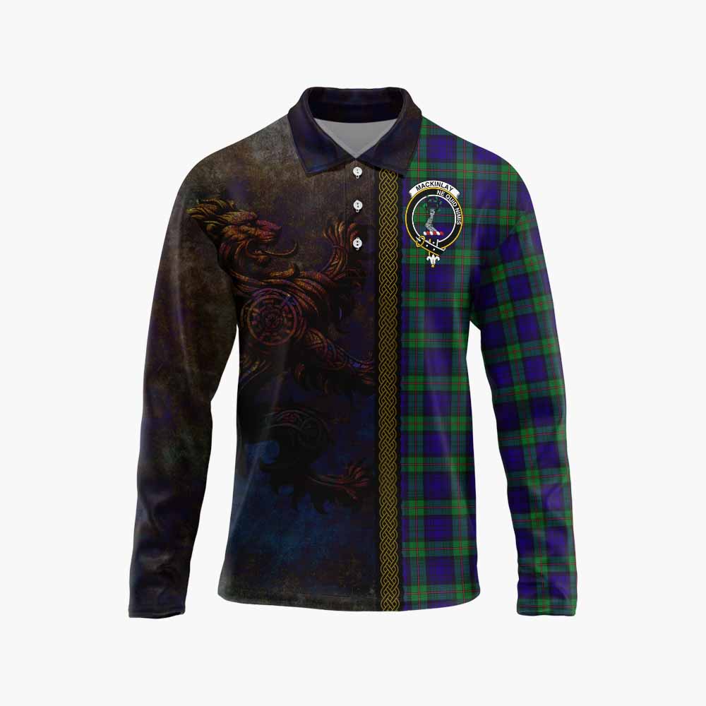 Tartan Vibes Clothing MacKinlay (McKinlay) Tartan Family Crest Long Sleeve Polo Shirt Alba Gu Brath Be Brave Lion Ancient Style