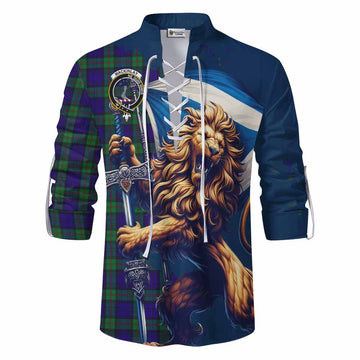 Tartan Vibes Clothing MacKinlay (McKinlay) Tartan Family Crest Ghillie Kilt Shirt with Scottish Majestic Lion