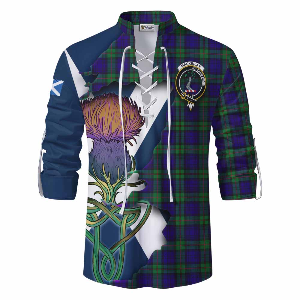 Tartan Vibes Clothing MacKinlay (McKinlay) Tartan Family Crest Ghillie Kilt Shirt Scottish Thistle Celtic Inspired
