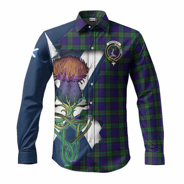 Tartan Vibes Clothing MacKinlay (McKinlay) Tartan Family Crest Long Sleeve Button Shirt Scottish Thistle Celtic Inspired