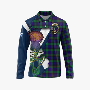 Tartan Vibes Clothing MacKinlay (McKinlay) Tartan Family Crest Long Sleeve Polo Shirt Scottish Thistle Celtic Inspired