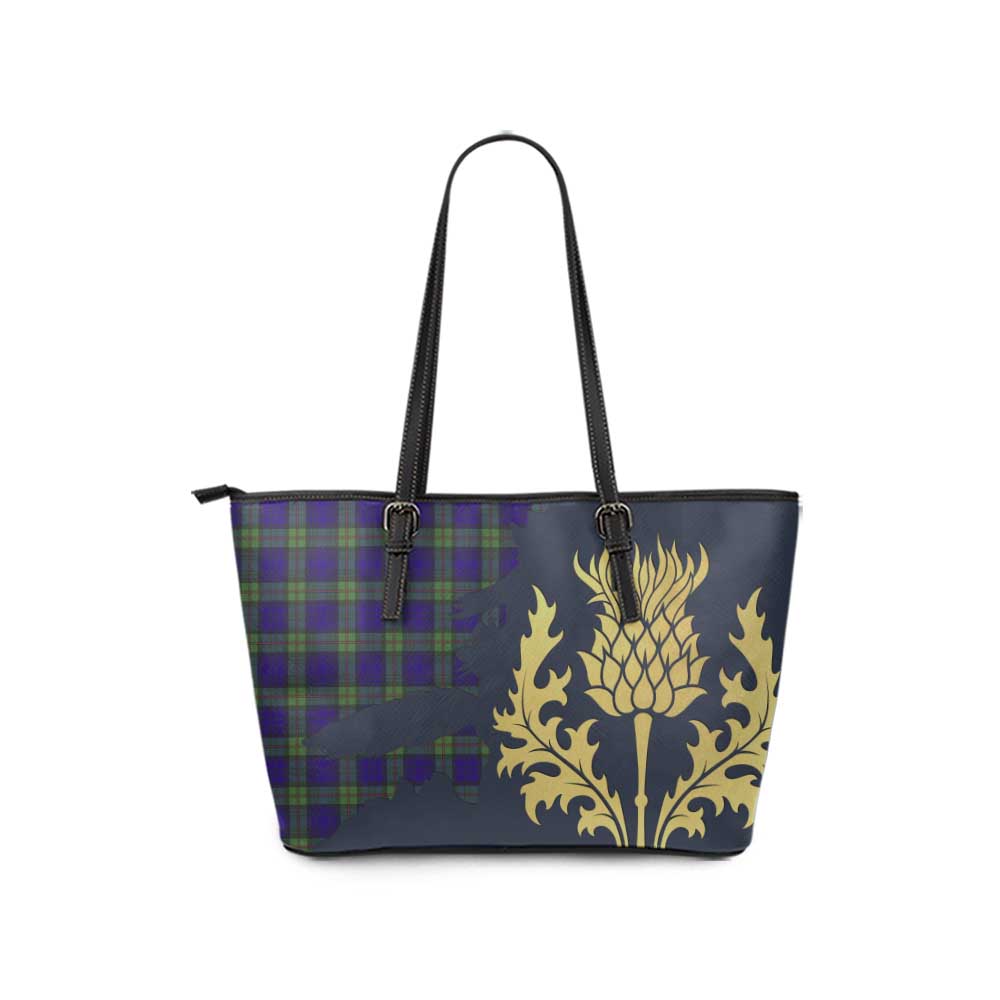Tartan Vibes Clothing MacKinlay (McKinlay) Tartan Leather Tote Bag Gold Thistle Style