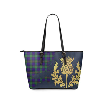 Tartan Vibes Clothing MacKinlay (McKinlay) Tartan Leather Tote Bag Gold Thistle Style