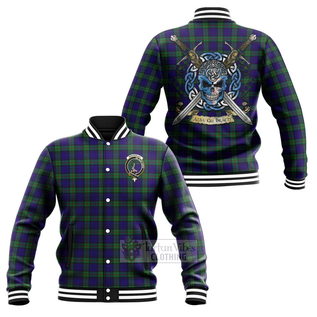 Tartan Vibes Clothing MacKinlay (McKinlay) Tartan Baseball Jacket with Family Crest Celtic Skull Style