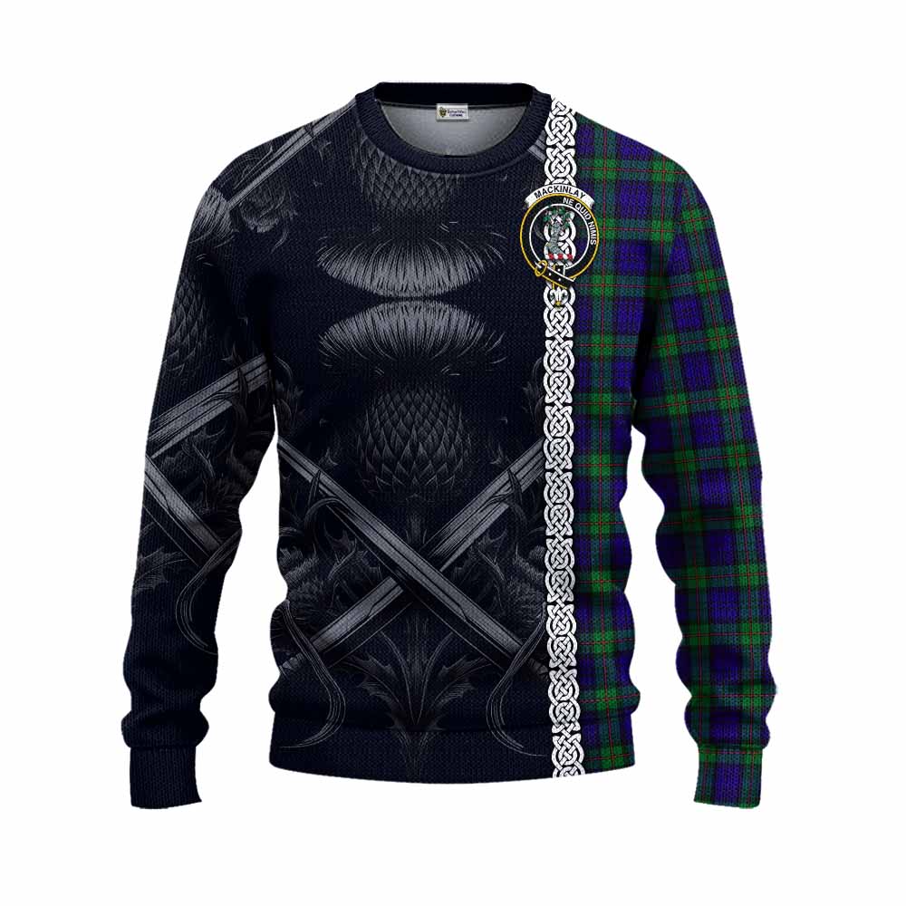Tartan Vibes Clothing MacKinlay (McKinlay) Tartan Knitted Sweater with Family Crest Cross Sword Thistle Celtic Vibes