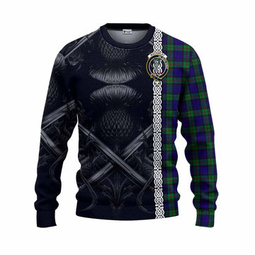 Tartan Vibes Clothing MacKinlay (McKinlay) Tartan Knitted Sweater with Family Crest Cross Sword Thistle Celtic Vibes