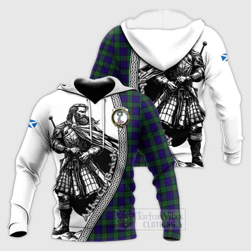 Tartan Vibes Clothing MacKinlay (McKinlay) Tartan Clan Crest Knitted Hoodie with Highlander Warrior Celtic Style