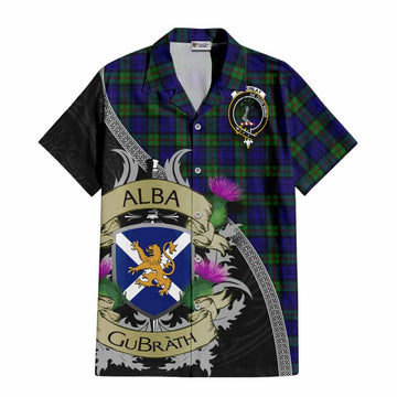Tartan Vibes Clothing MacKinlay (McKinlay) Tartan Family Crest Short Sleeve Button Shirt Lion Rampant Royal Thistle Shield Celtic Inspired