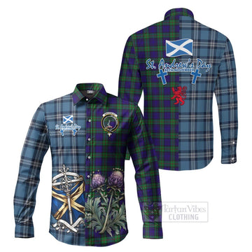 Tartan Vibes Clothing MacKinlay (McKinlay) Tartan Long Sleeve Button Shirt Happy St. Andrew's Day Half Tartan Style