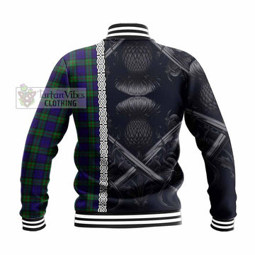 Tartan Vibes Clothing MacKinlay (McKinlay) Tartan Baseball Jacket with Family Crest Cross Sword Thistle Celtic Vibes