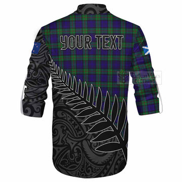 Tartan Vibes Clothing MacKinlay (McKinlay) Crest Tartan Ghillie Kilt Shirt with New Zealand Silver Fern Half Style