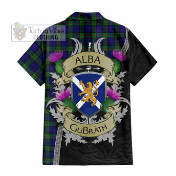 Tartan Vibes Clothing MacKinlay (McKinlay) Tartan Family Crest Short Sleeve Button Shirt Lion Rampant Royal Thistle Shield Celtic Inspired