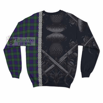 Tartan Vibes Clothing MacKinlay (McKinlay) Tartan Sweatshirt with Family Crest Cross Sword Thistle Celtic Vibes