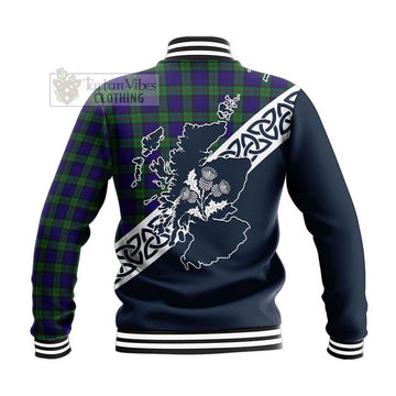 Tartan Vibes Clothing MacKinlay (McKinlay) Tartan Baseball Jacket Featuring Thistle and Scotland Map