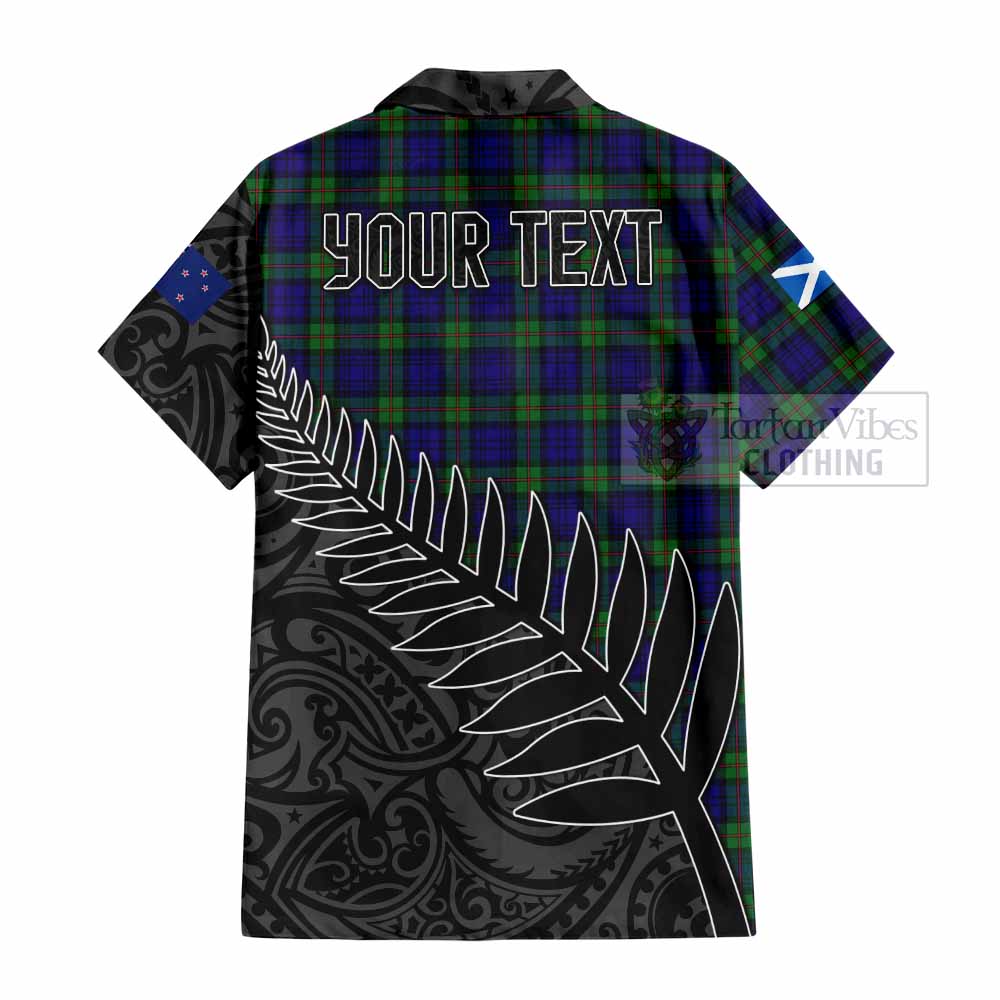 Tartan Vibes Clothing MacKinlay (McKinlay) Crest Tartan Short Sleeve Button Shirt with New Zealand Silver Fern Half Style