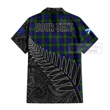 Tartan Vibes Clothing MacKinlay (McKinlay) Crest Tartan Short Sleeve Button Shirt with New Zealand Silver Fern Half Style