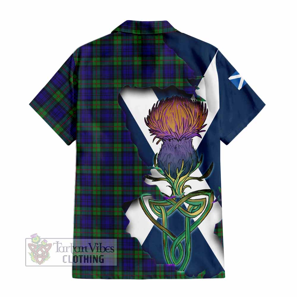 Tartan Vibes Clothing MacKinlay (McKinlay) Tartan Family Crest Short Sleeve Button Shirt Scottish Thistle Celtic Inspired