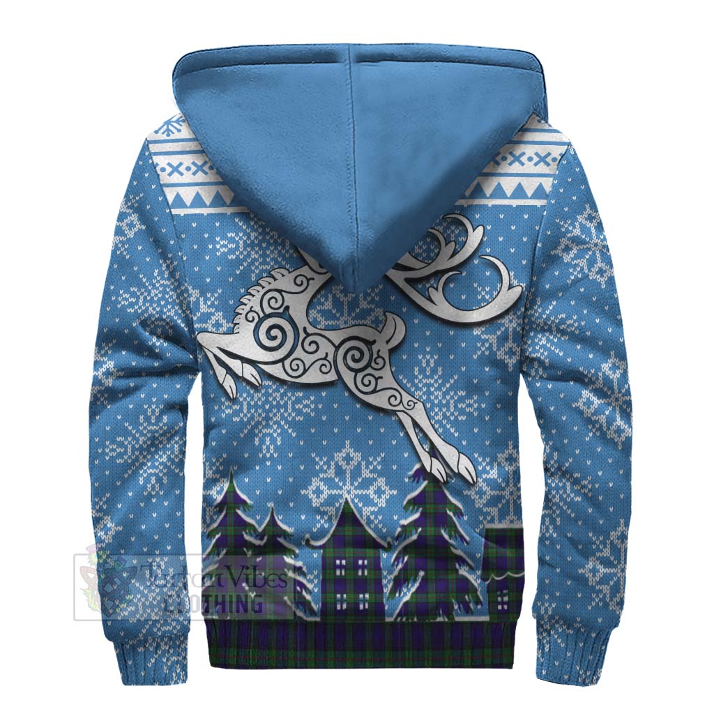 Tartan Vibes Clothing MacKinlay (McKinlay) Clan Christmas Sherpa Hoodie Celtic Reindeer Style